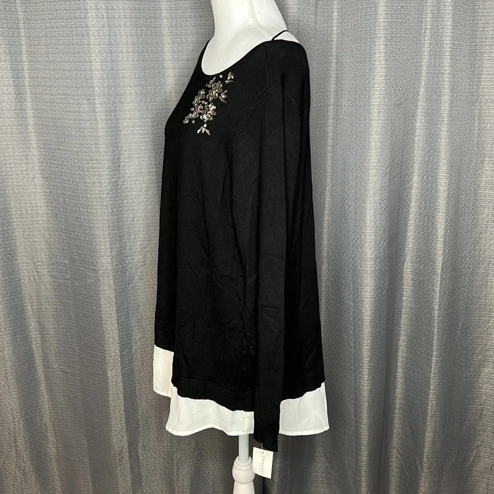 CHARTER CLUB WOMAN DEEP BLACK JEWEL TONES LONG SLEEVED SIZE 1X New